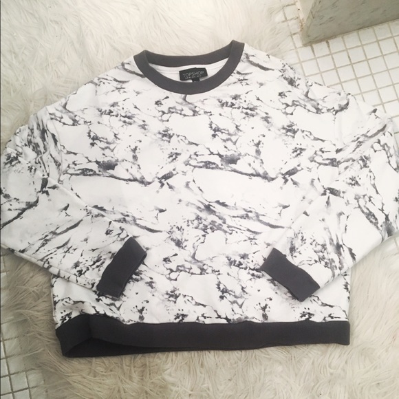 Topshop Tops - Topshop Marble Print Cropped Pullover Sweatshirt